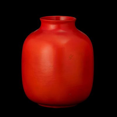Vaso San Cristoforo (Milano), terraglia a colaggio con decorazione a smalto arancione