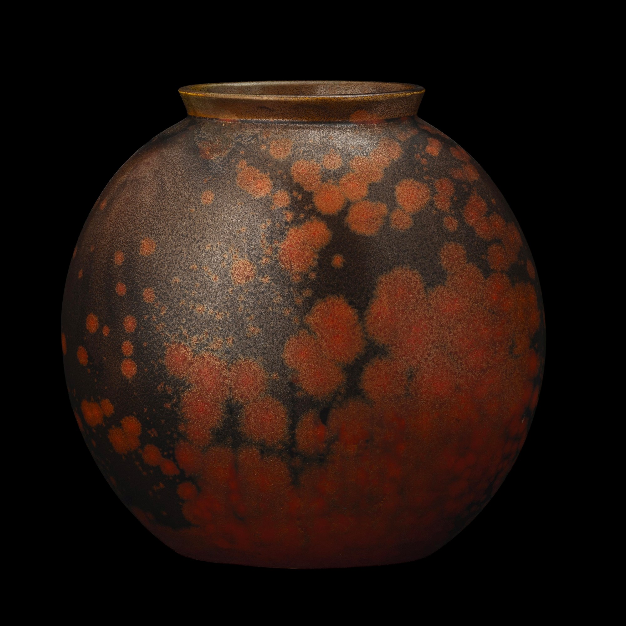 Guido Andloviz - S.C.I. Laveno, vaso-lente in terraglia a colaggio con decoro a smalto fiorito