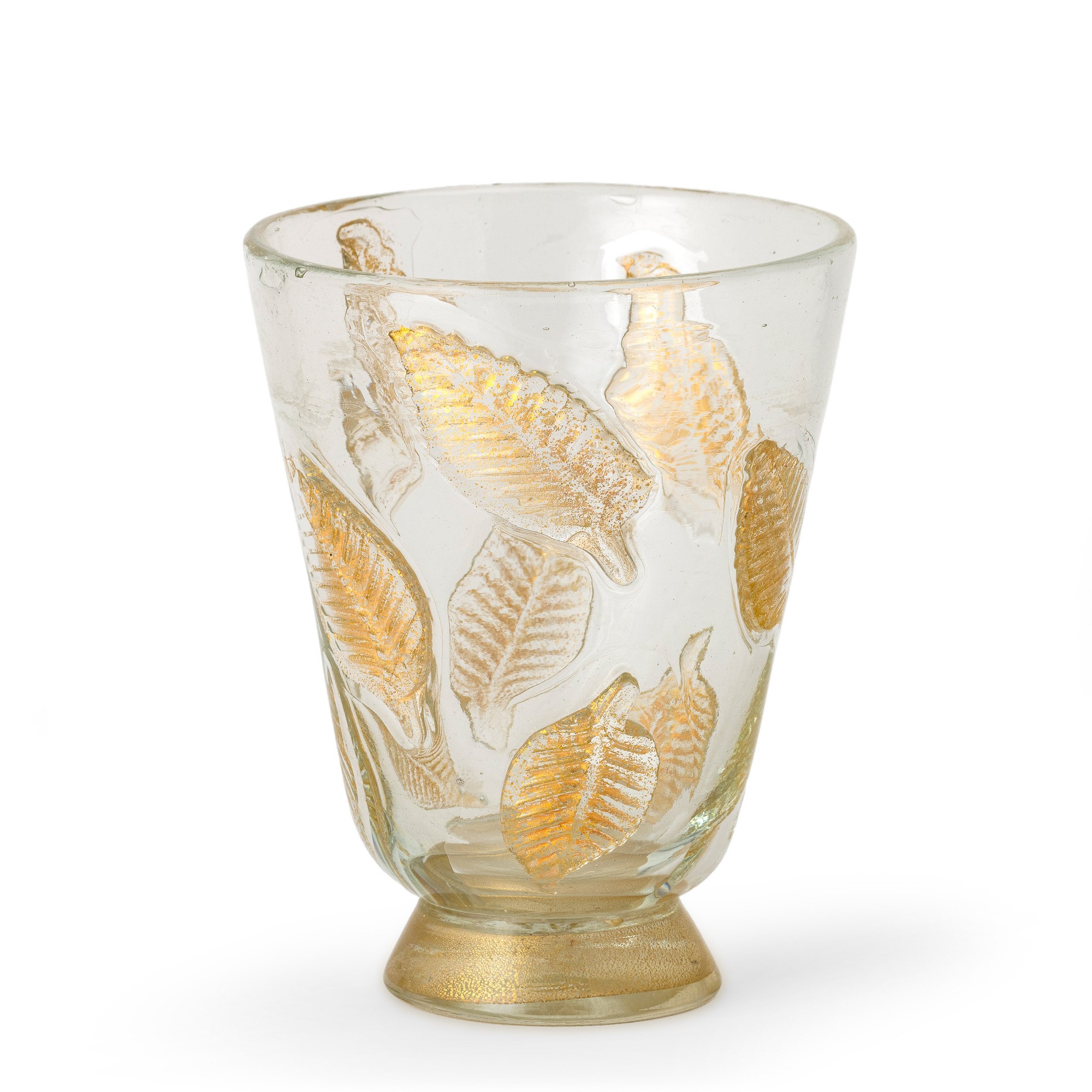 Ercole Barovier - Vaso troncoconico in vetro soffiato con decorazione a foglie e inclusione di fo...