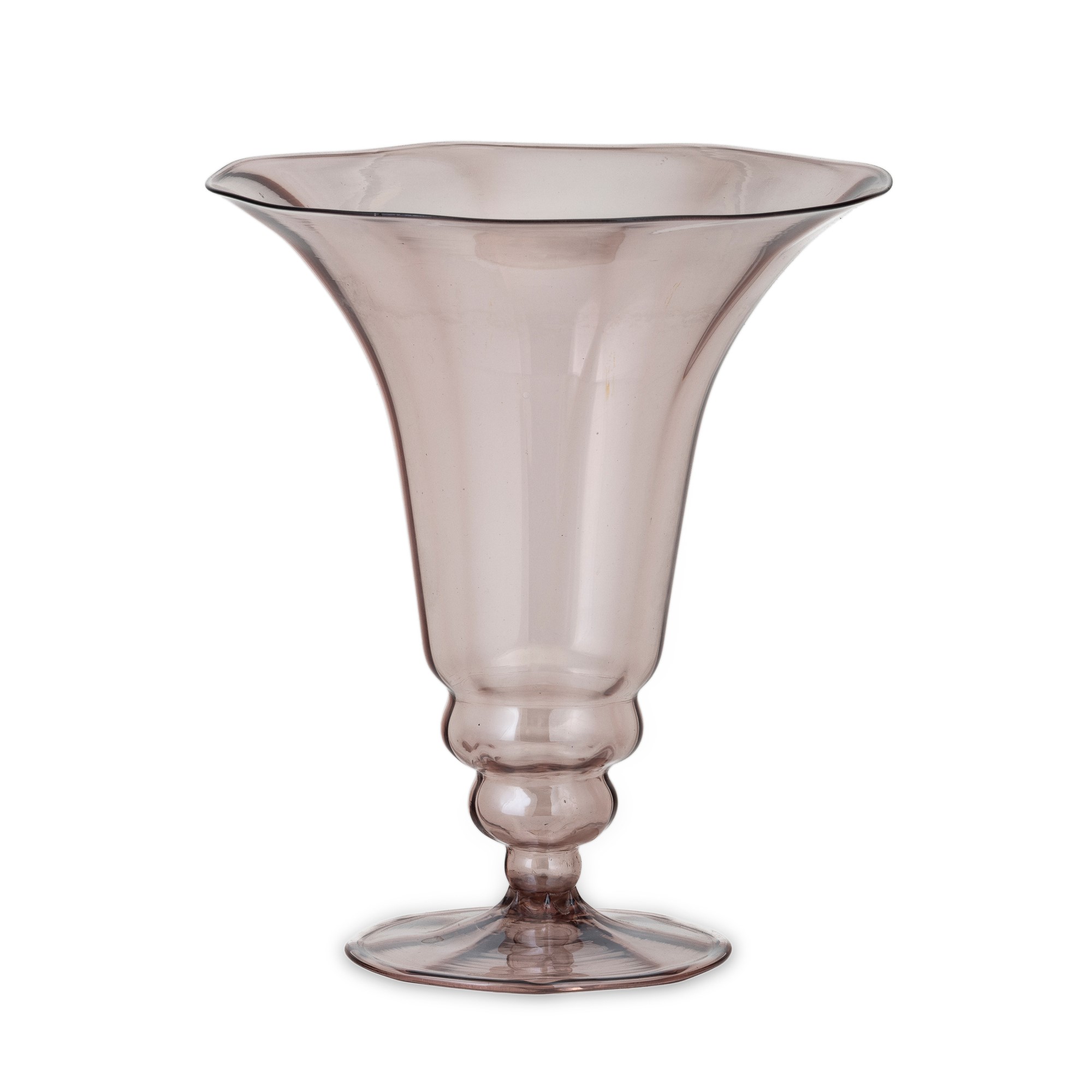 Vaso a campana rovesciata in vetro soffiato ametista, costolature, Murano (ca. 1930)