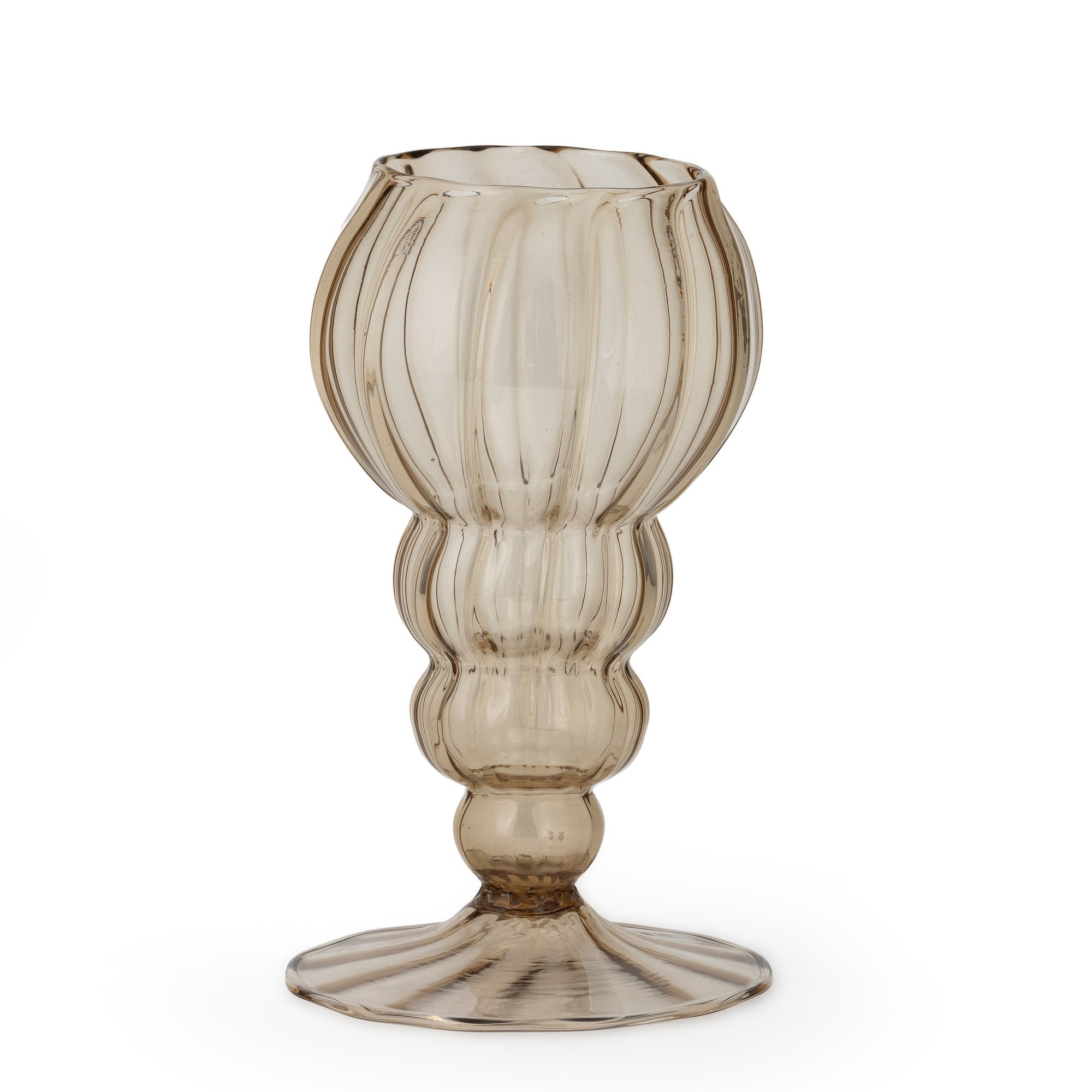 Murano, vaso a balaustro in vetro soffiato pagliesco costolato (circa 1930)
