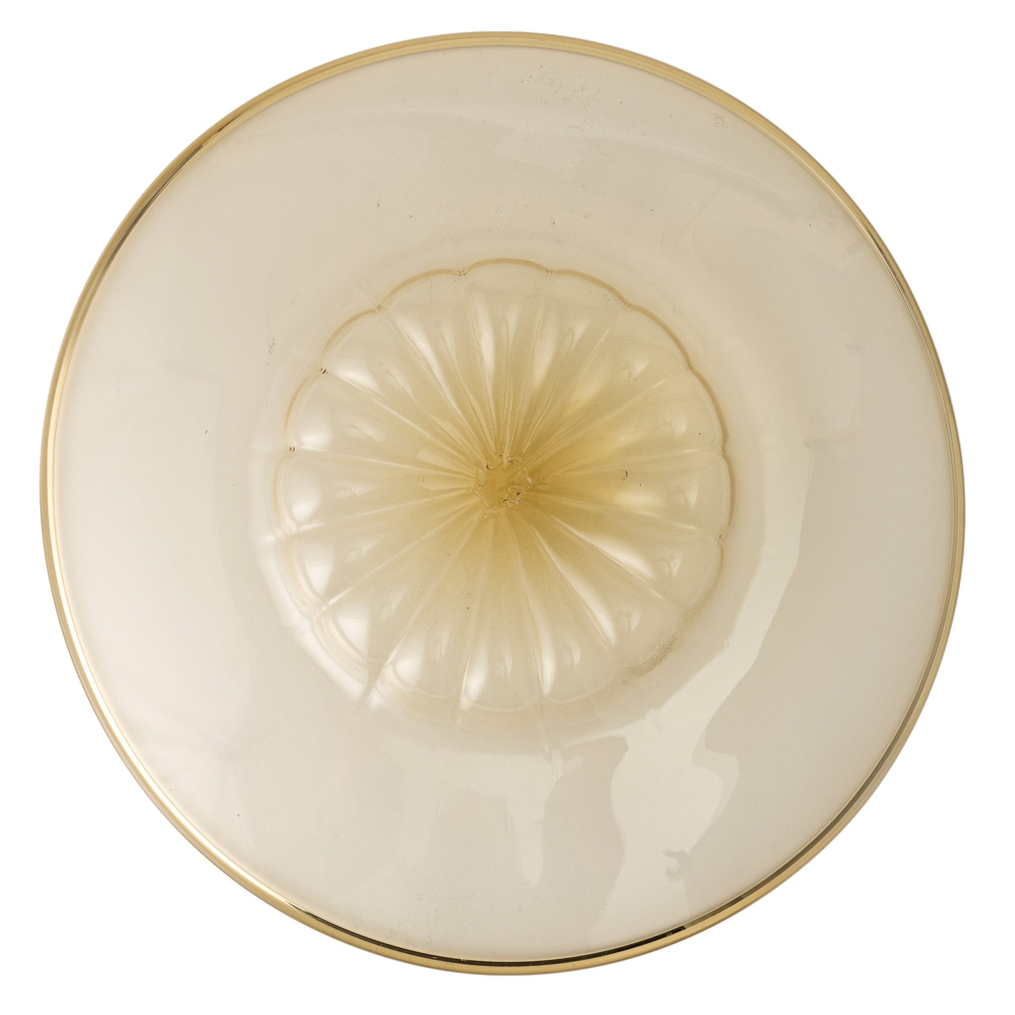 Murano (ca. 1930), Grande piatto in vetro soffiato pagliesco a larga tesa con centro baccellato