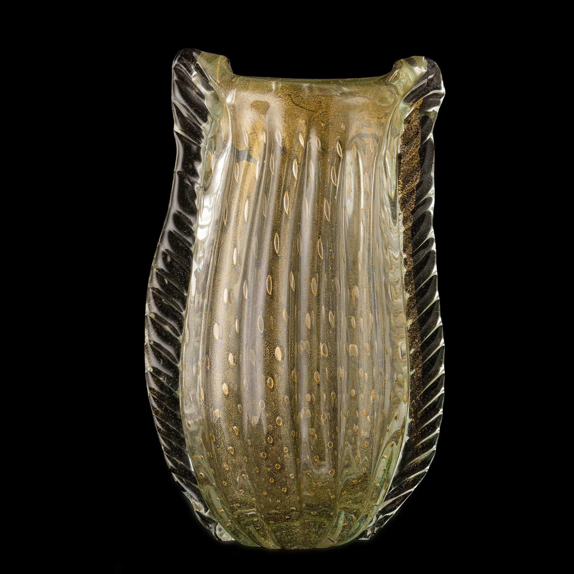 Sandro Frattin, Vaso Murano, vetro pesante con decoro a bolle sommerse e foglia oro