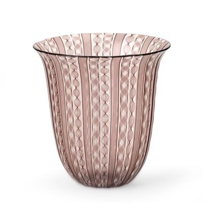 Barovier & Toso, Vaso a campana in vetro soffiato con decoro a canne zanfirico e ametista (Murano...