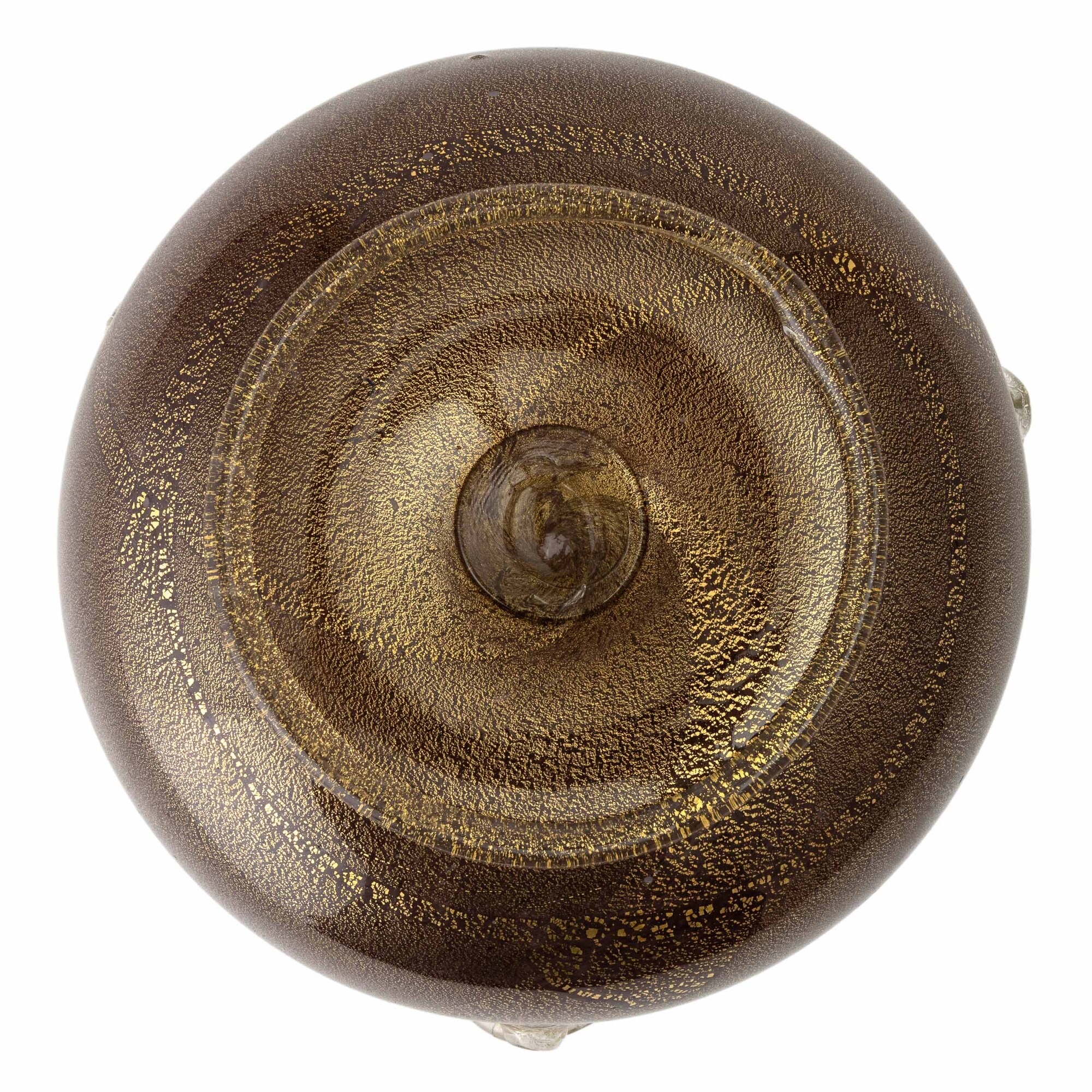 Vetro di Murano, Coppa opalescente con decoro in foglia d’oro e anelli cordonati (circa 1960)