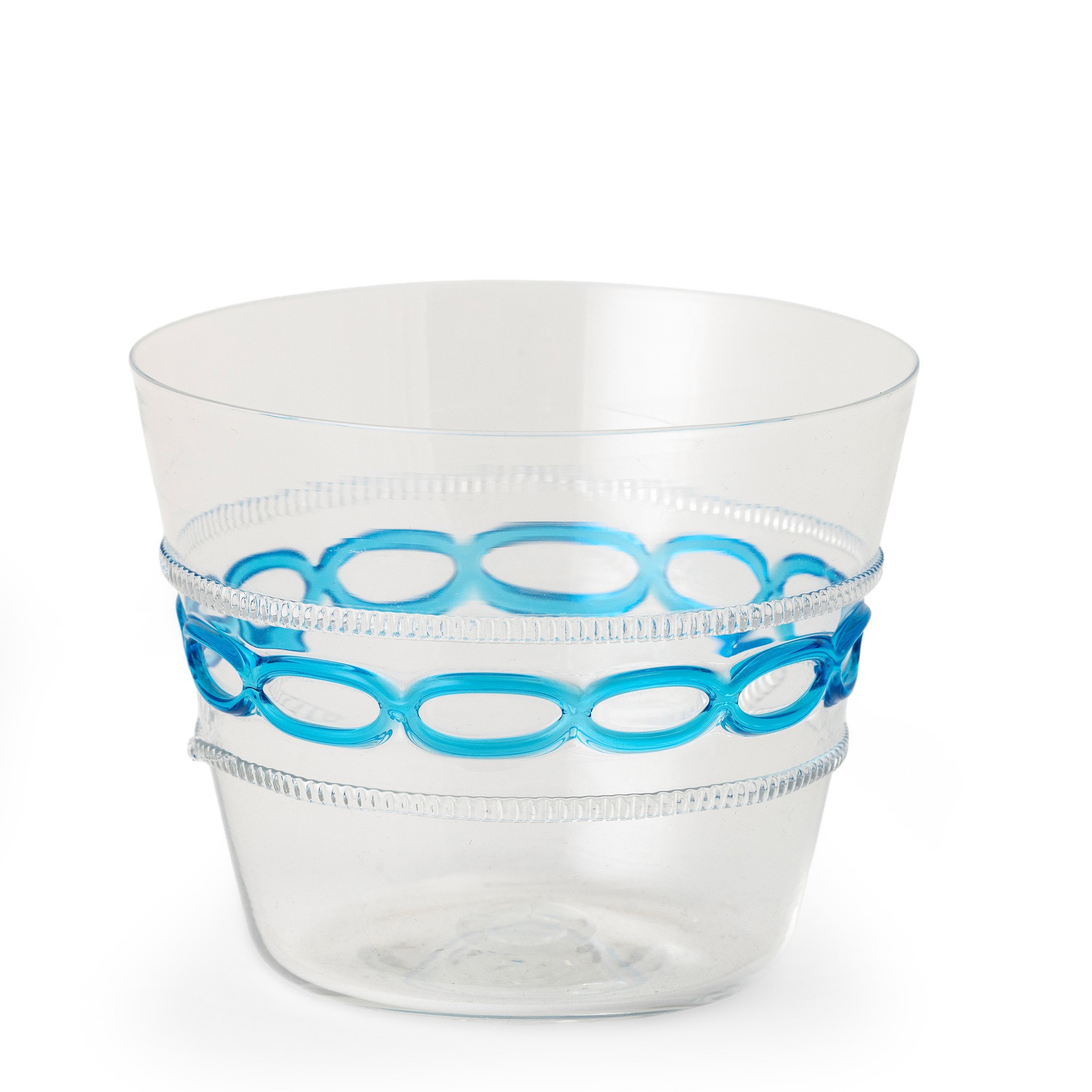 Salviati, Coppa troncoconica in vetro soffiato con decoro ad anelli blu (secolo XX)