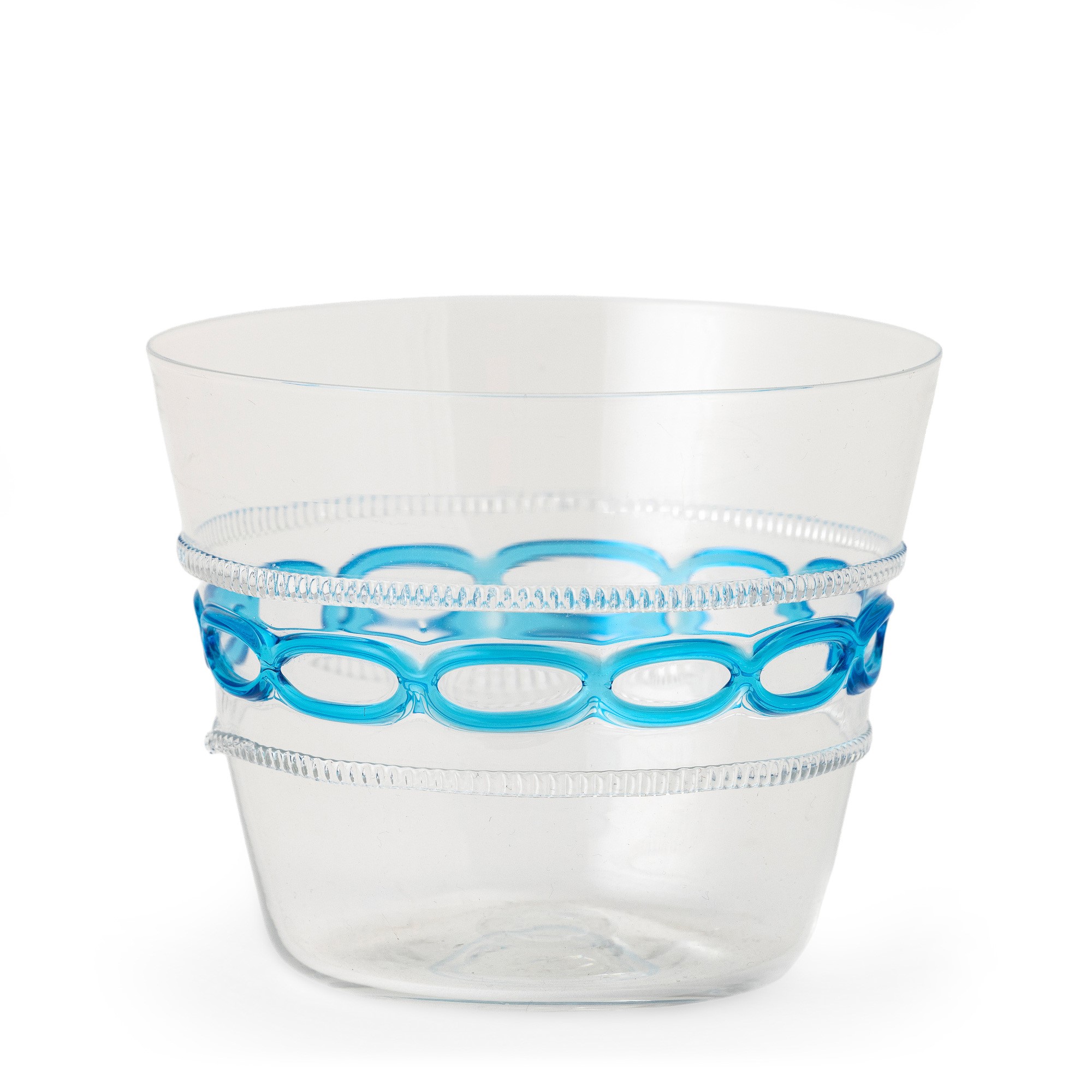 Salviati, Coppa troncoconica in vetro soffiato con decoro ad anelli blu (secolo XX)