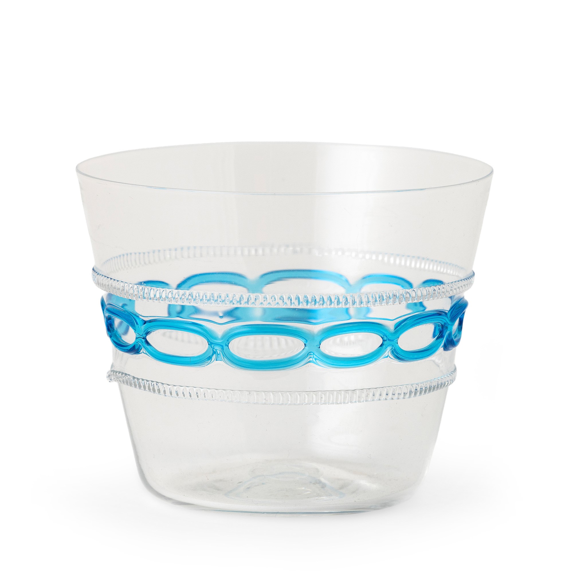 Salviati, Coppa troncoconica in vetro soffiato con decoro ad anelli blu (secolo XX)