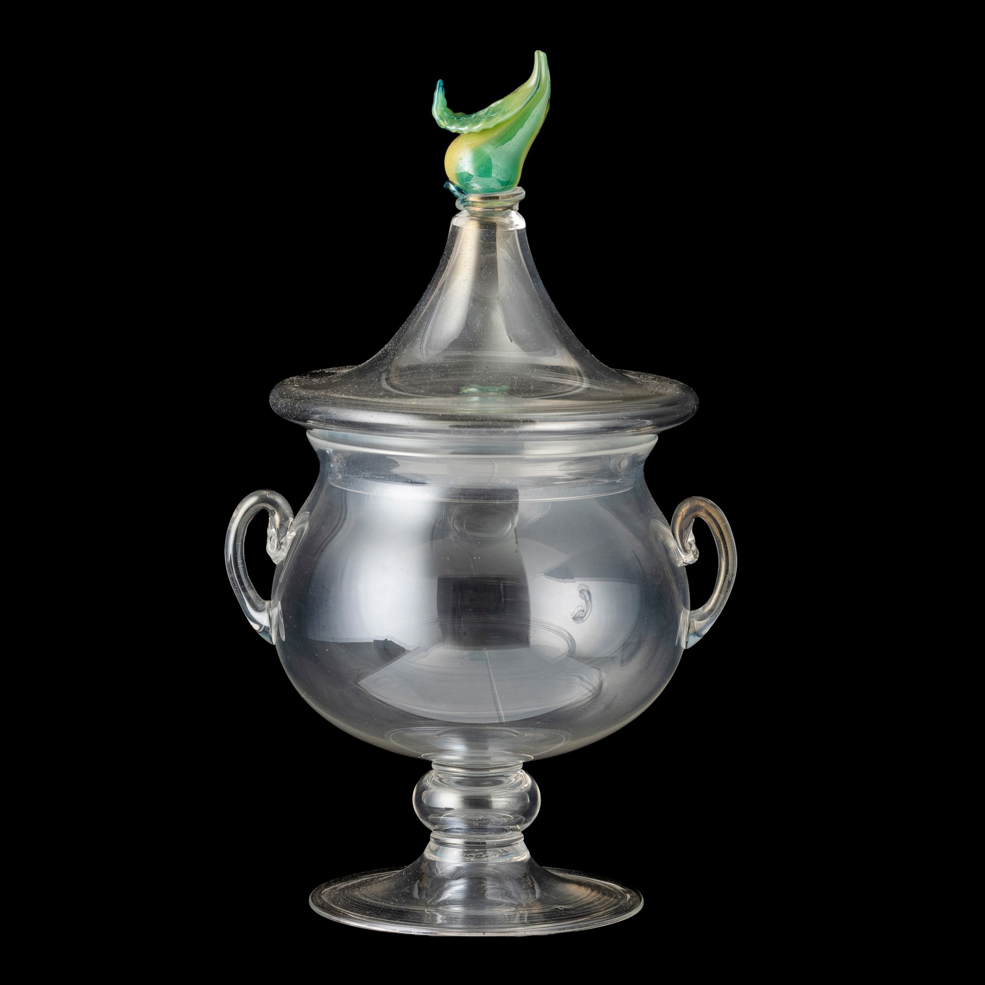 Vetro di Murano, Compostiera con coperchio e impugnatura in forma di frutto policromo (circa 1930...