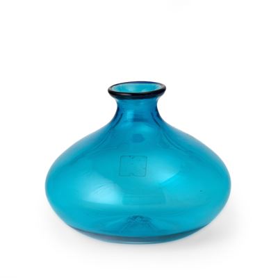 Venini, Vaso Murano “Monofiori” (1981), vetro soffiato acquamare con filo blu applicato