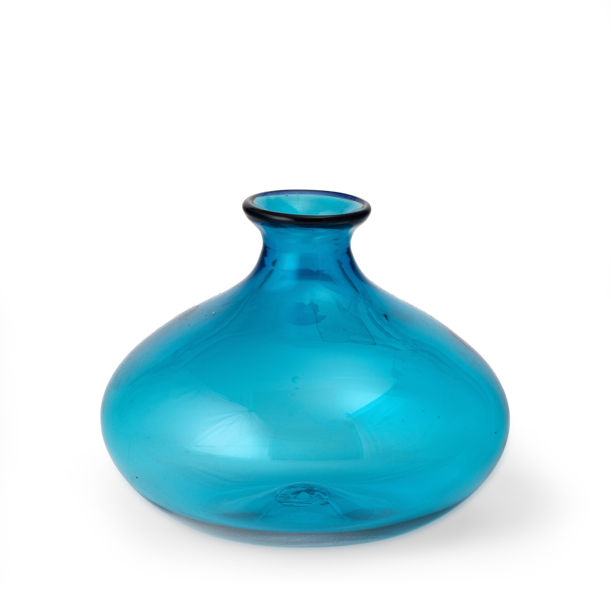 Venini, Vaso Murano “Monofiori” (1981), vetro soffiato acquamare con filo blu applicato