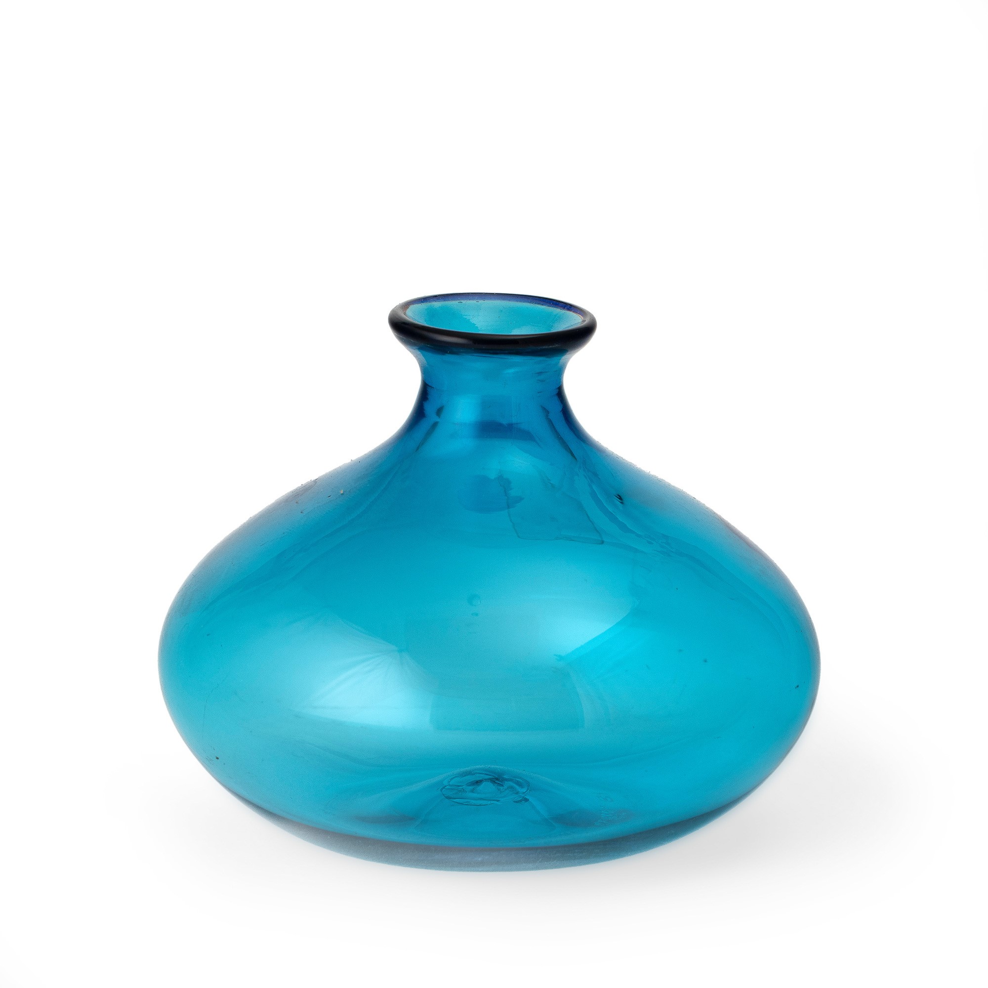 Venini, Vaso Murano “Monofiori” (1981), vetro soffiato acquamare con filo blu applicato