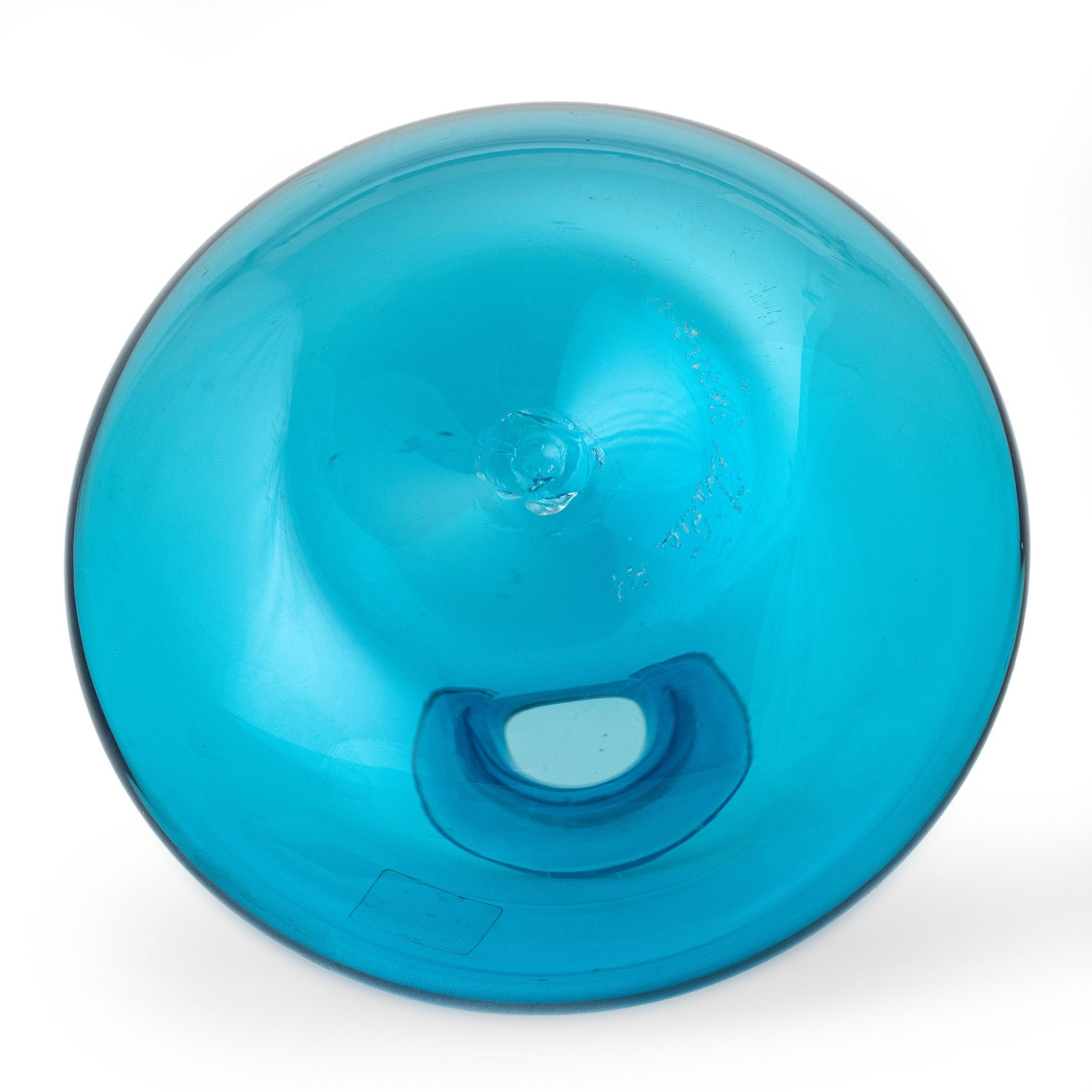 Venini, Vaso Murano “Monofiori” (1981), vetro soffiato acquamare con filo blu applicato