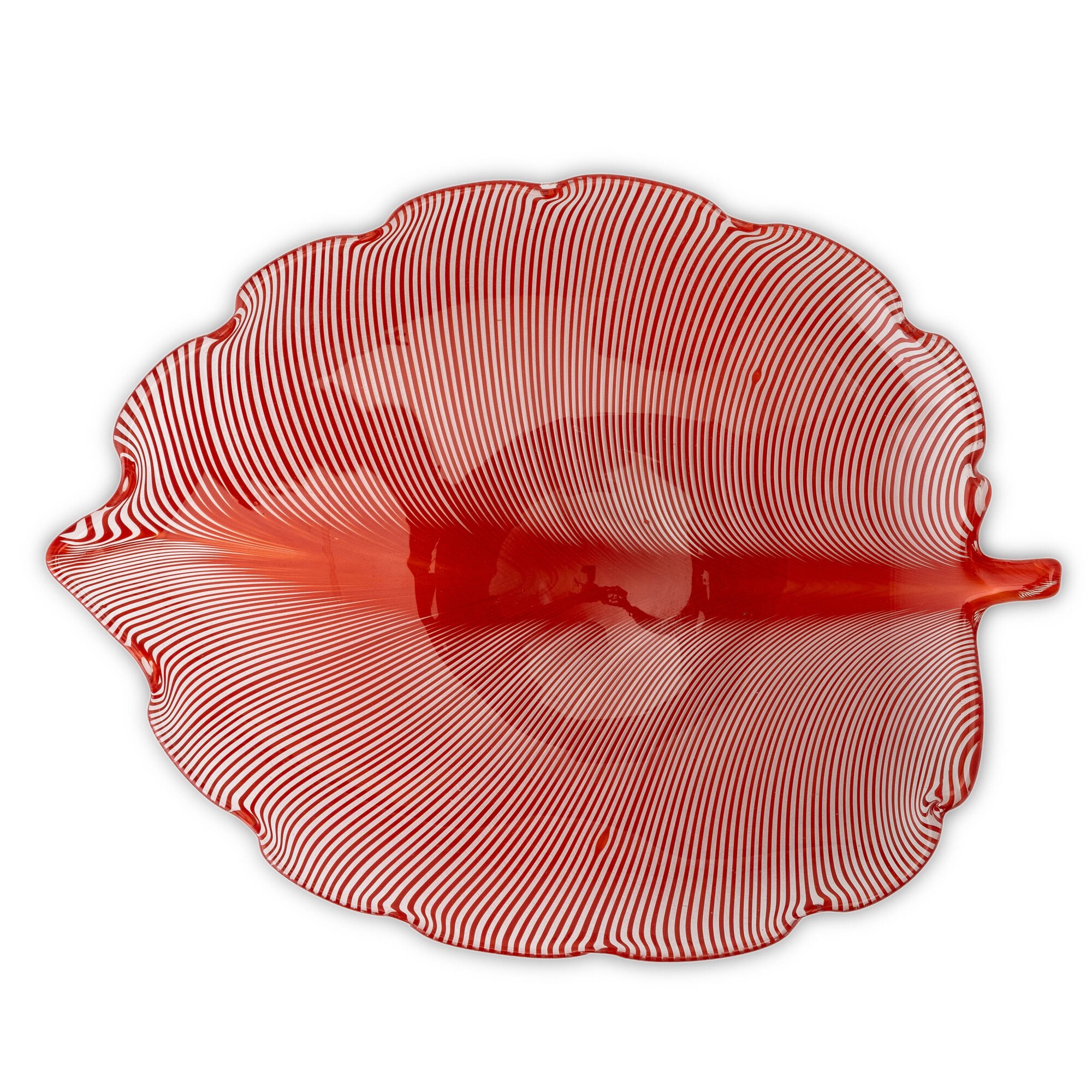 Tyra Lundgren - Soprammobile a forma di foglia in vetro soffiato con filigrana rossa (Murano, 197...
