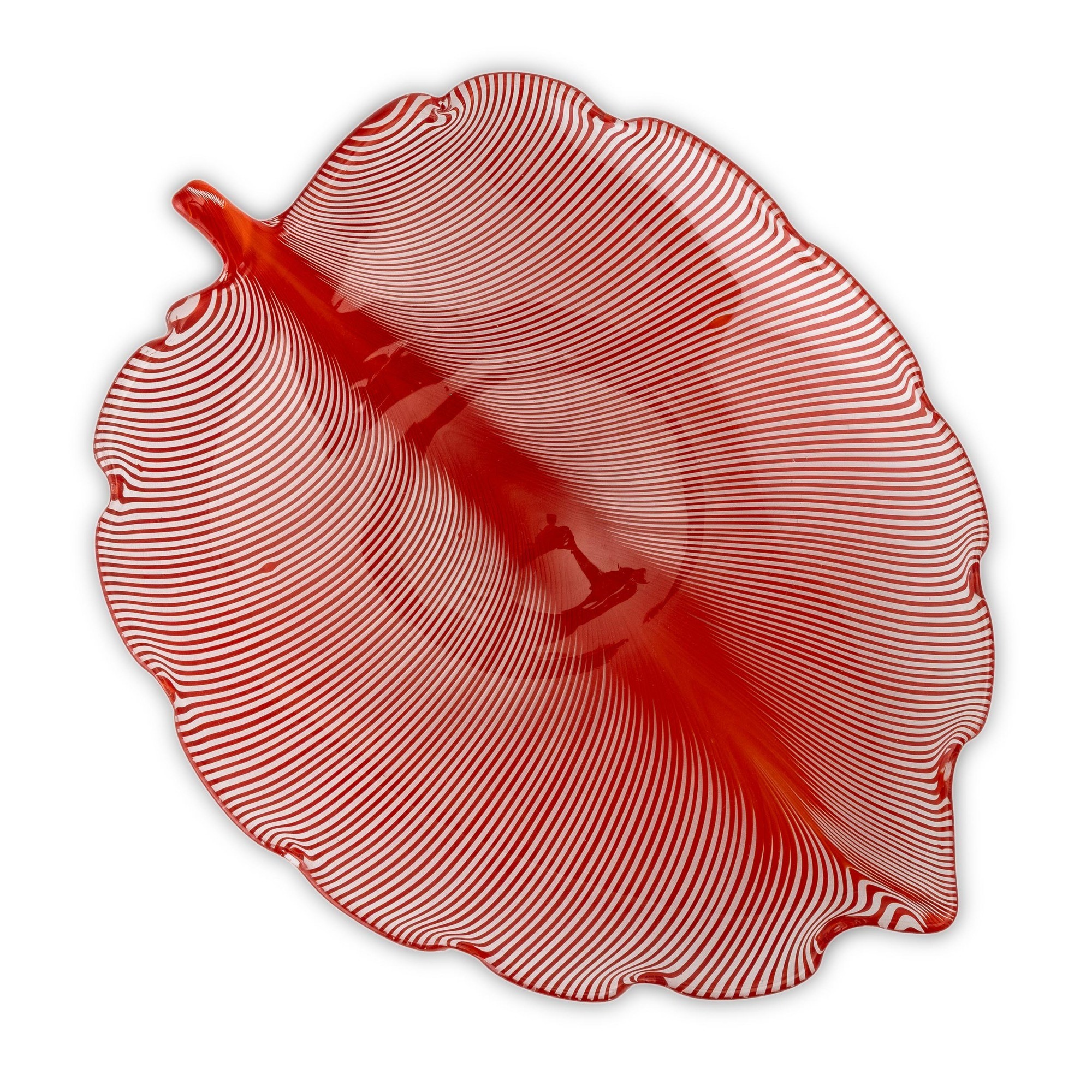 Tyra Lundgren - Soprammobile a forma di foglia in vetro soffiato con filigrana rossa (Murano, 197...