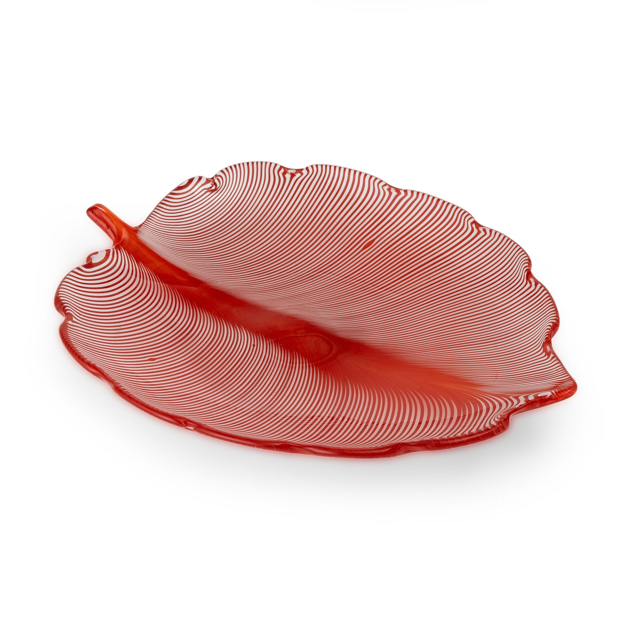 Tyra Lundgren - Soprammobile a forma di foglia in vetro soffiato con filigrana rossa (Murano, 197...
