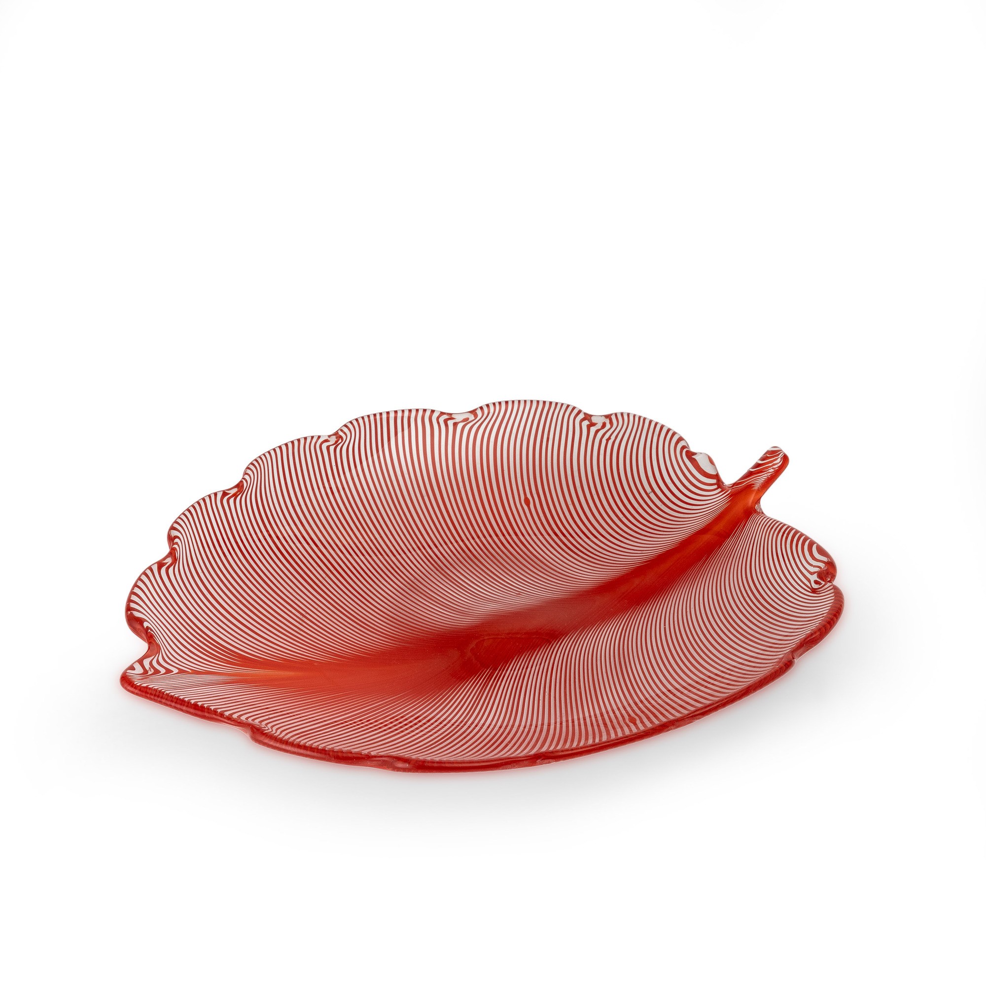 Tyra Lundgren - Soprammobile a forma di foglia in vetro soffiato con filigrana rossa (Murano, 197...