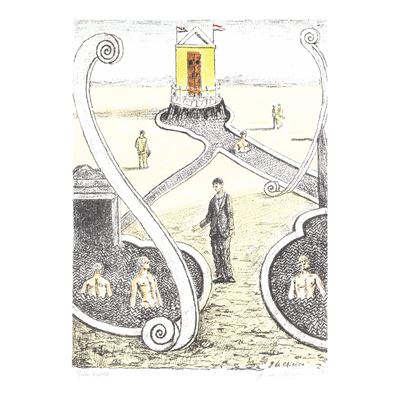 L'ospite dei bagnanti misteriosi (litografia, 1969)