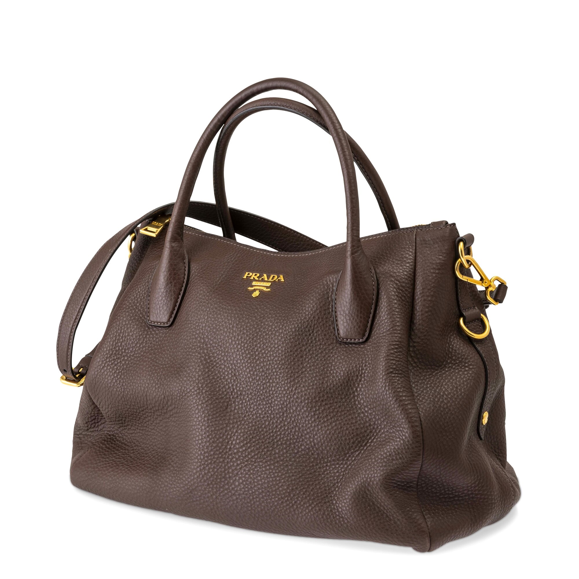 Prada - Borsa in pelle martellata marrone con tracolla