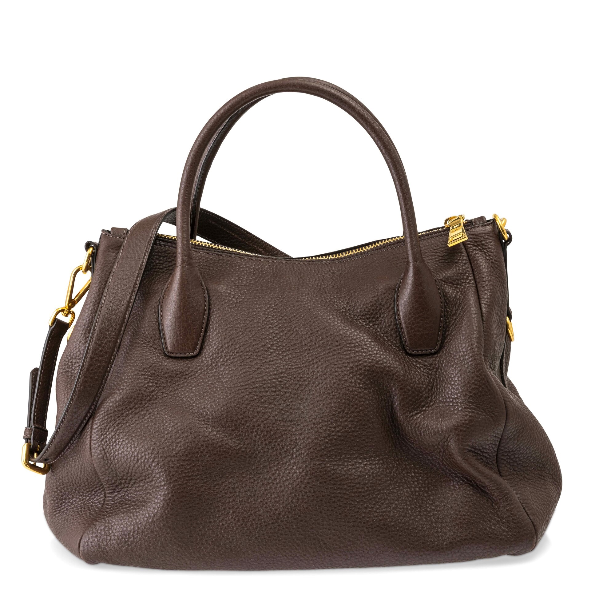 Prada - Borsa in pelle martellata marrone con tracolla