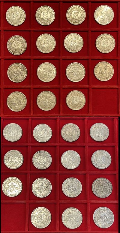 Marocco, Mohammed V (1927-1962), quindici monete da 500 franchi in argento (1956)
