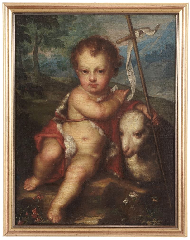 Scuola romana del XVIII secolo San Giovannino  - olio su tela - Asta Dipinti Antichi - Cambi Casa d'Aste