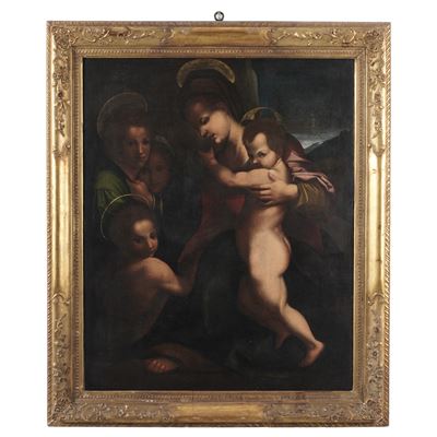 Madonna con Bambino e San Giovannino, olio su tela