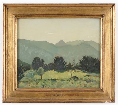 Fortunato Rosti, Paesaggio, olio su cartone