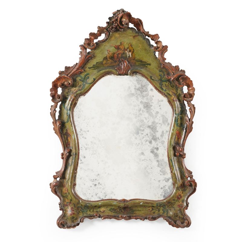 Specchiera in legno intagliato e laccato. XIX secolo  - Asta Antiquariato e Cornici - Cambi Casa d'Aste