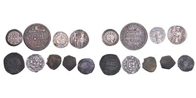 Monetazione italiana, Lotto di nove monete (argento e rame), XI–XVIII secolo