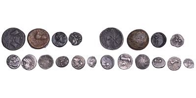 Monetazione celtica, lotto di dieci monete in argento e bronzo