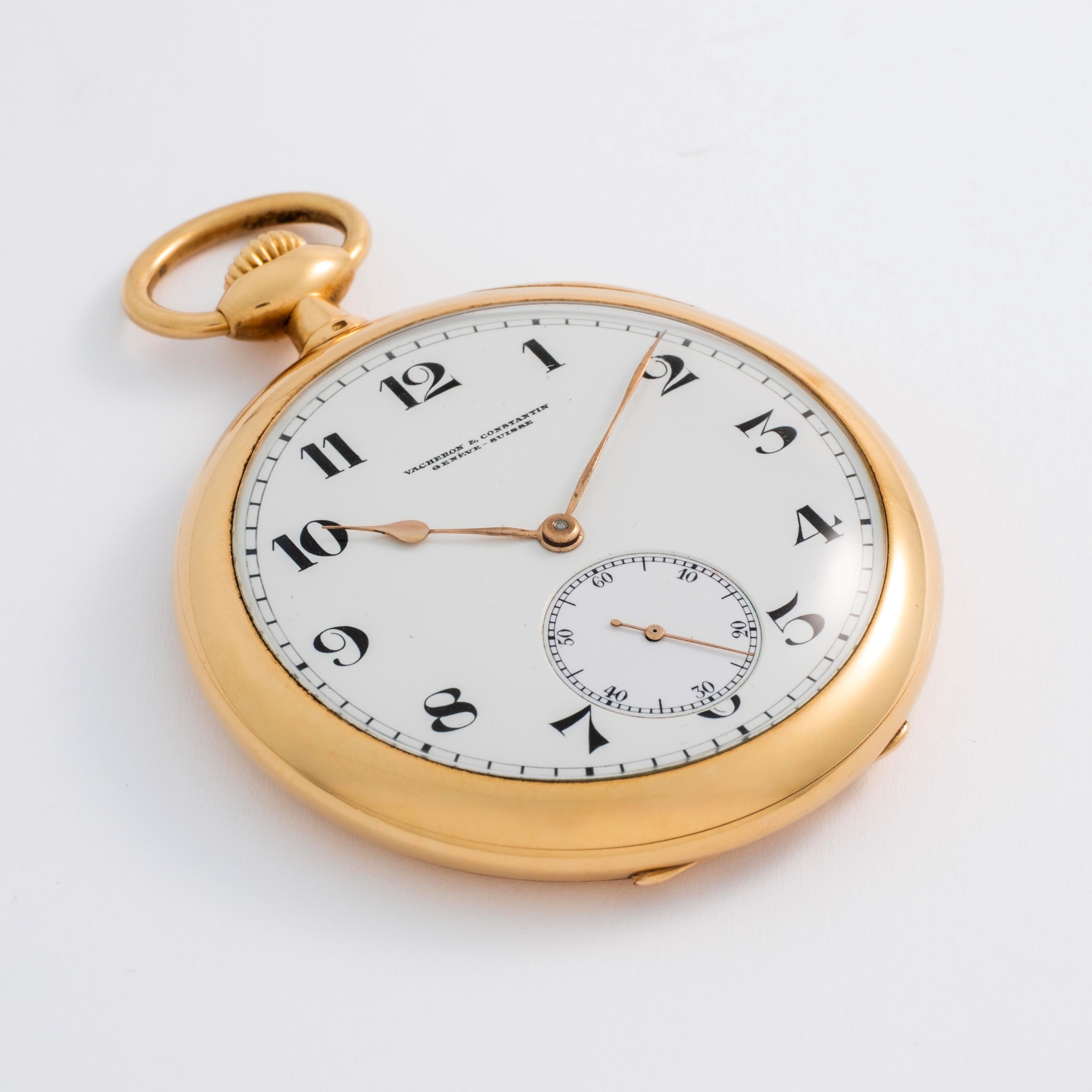 Vacheron & Constantin - Orologio da tasca in oro giallo 18k con quadrante in smalto bianco Decò e...
