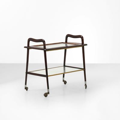 Carrello, struttura in legno e ottone con piani in cristallo molato (produzione italiana, 1950 ca...