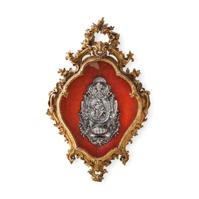 Marchio P.M, Acquasantiera mariana barocca, argento fuso, sbalzato e cesellato (XVIII secolo)