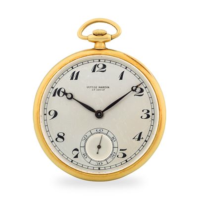Orologio da tasca in oro giallo 18k con quadrante argentè e piccoli secondi (circa 1940)