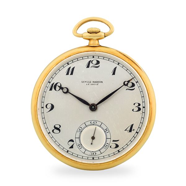Ulysse Nardin - Orologio da tasca in oro giallo 18k, quadrante argentè con lancette e numeri Breguet, piccoli secondi al sei, circa 1940