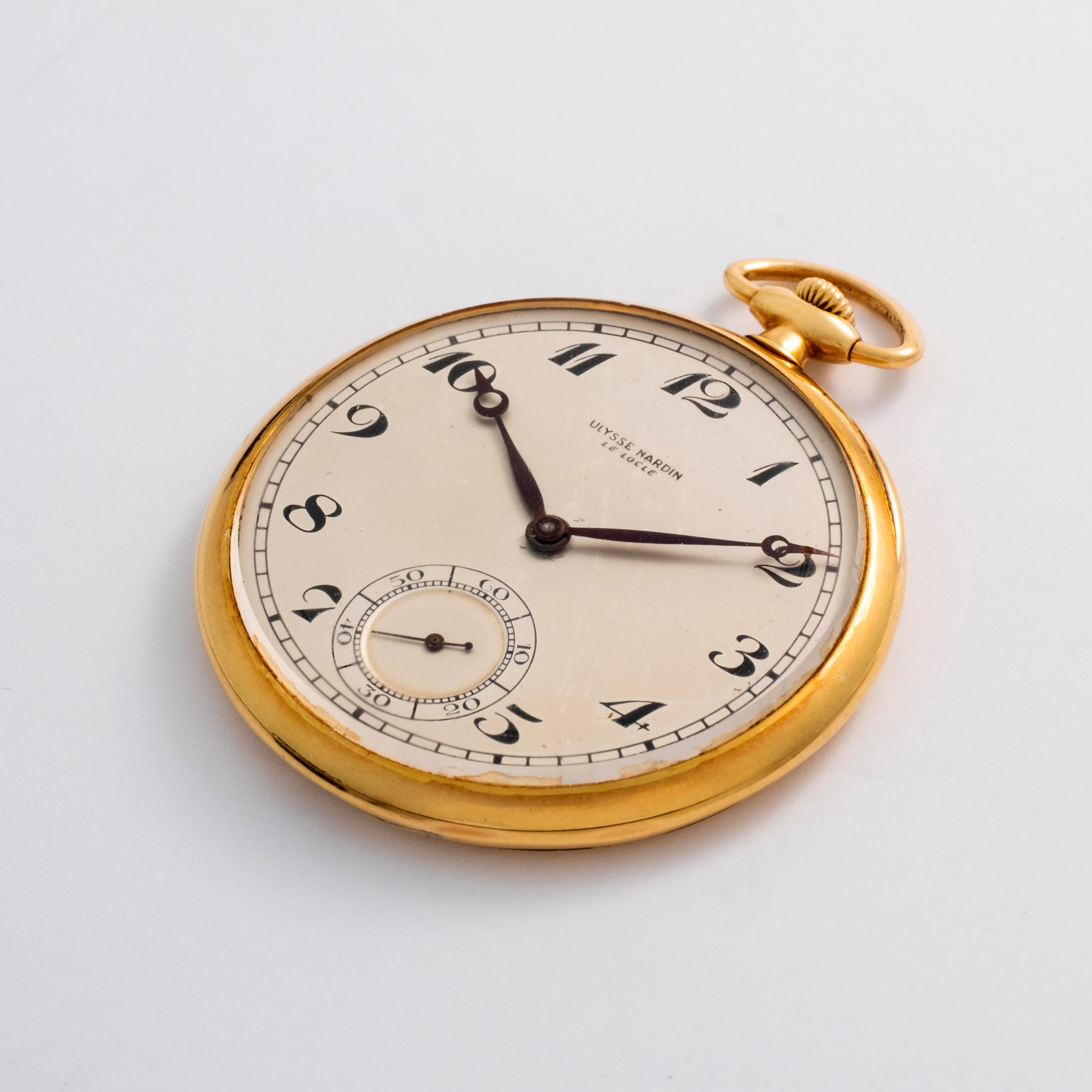Ulysse Nardin - Orologio da tasca in oro giallo 18k con quadrante argentè e piccoli secondi (circ...