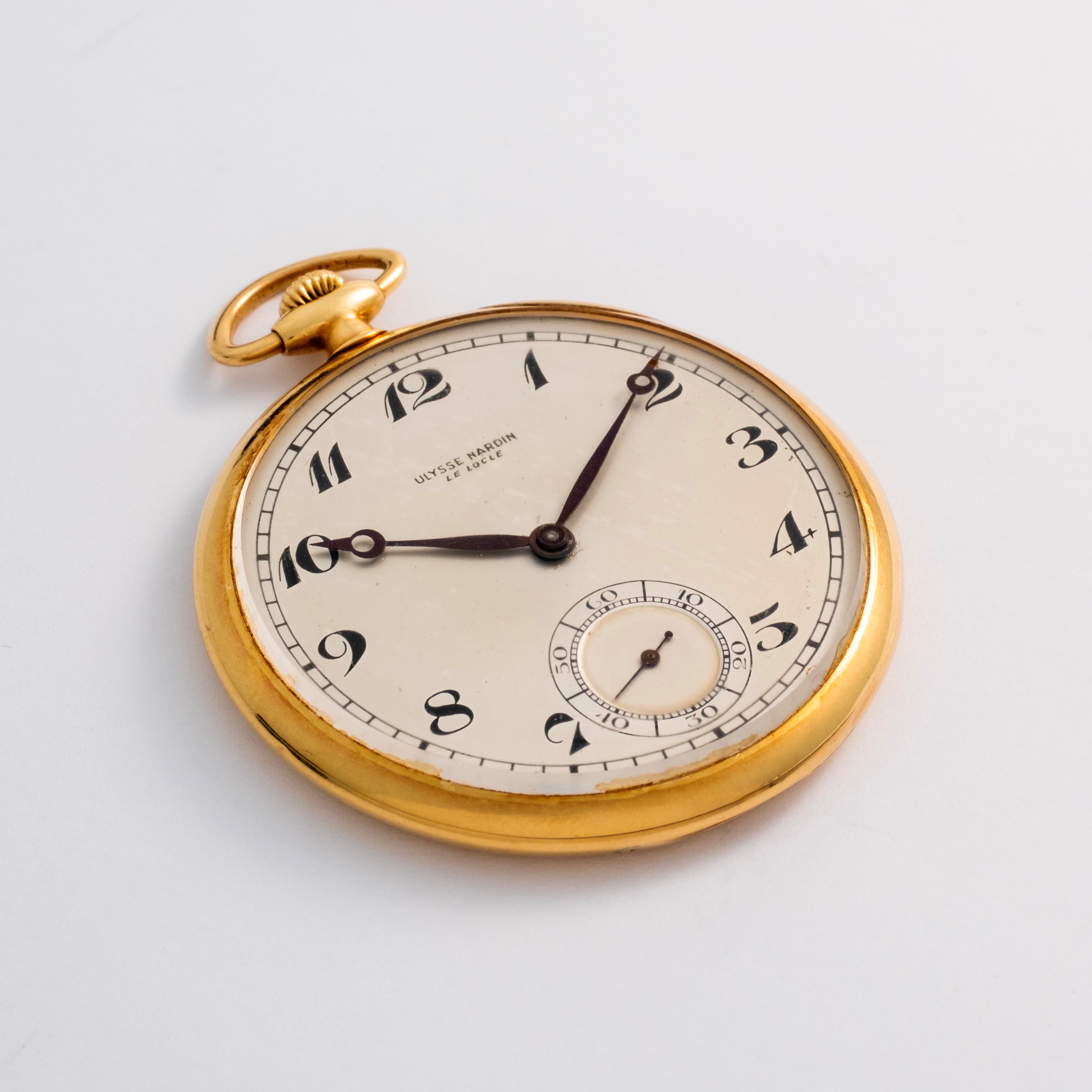 Ulysse Nardin - Orologio da tasca in oro giallo 18k con quadrante argentè e piccoli secondi (circ...