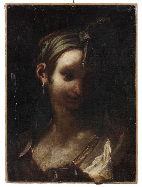 Scuola del XVII secolo Figura femminile con turbante