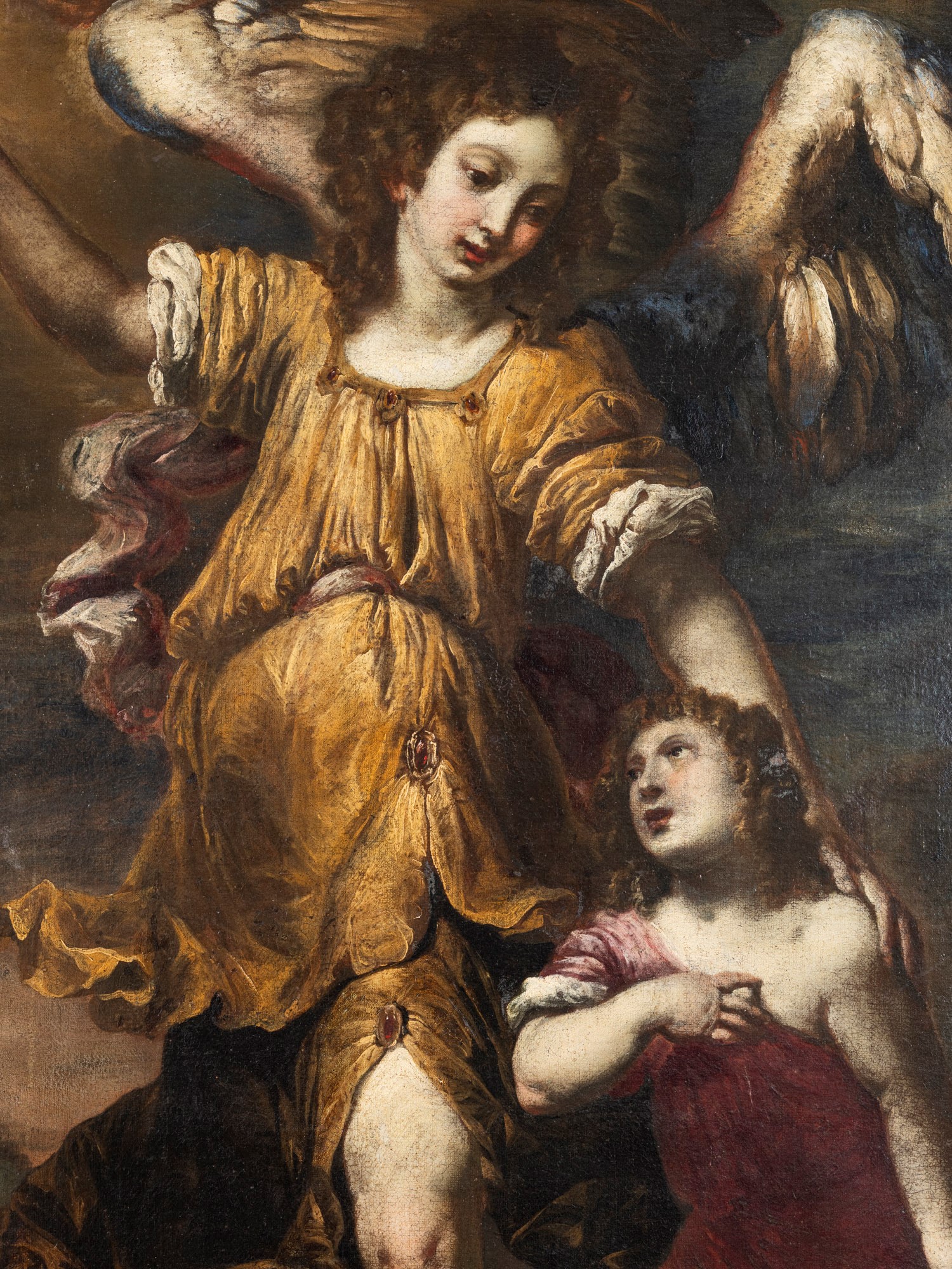 Artista genovese del XVII secolo, Tobiolo e l’angelo, olio su tela