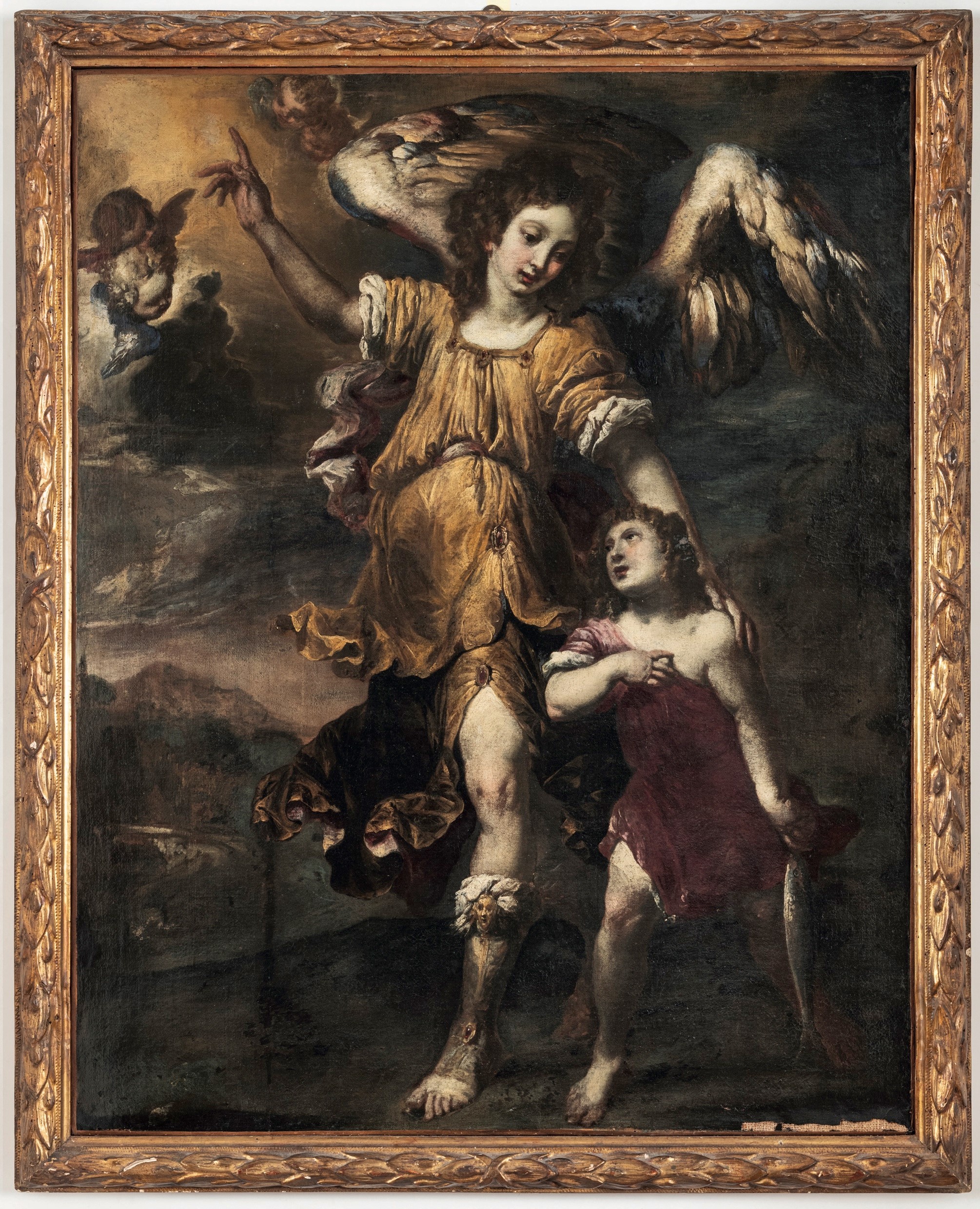 Artista genovese del XVII secolo, Tobiolo e l’angelo, olio su tela