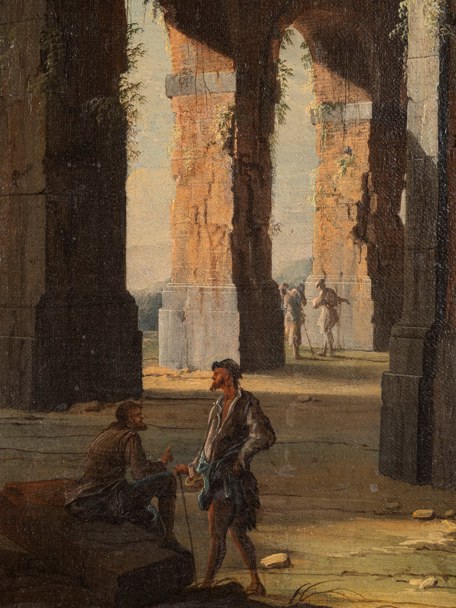Leonardo Coccorante - Scorcio con arco e figure, olio su tela