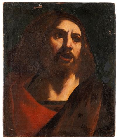 Artista caravaggesco del XVII secolo, Volto maschile, olio su tela