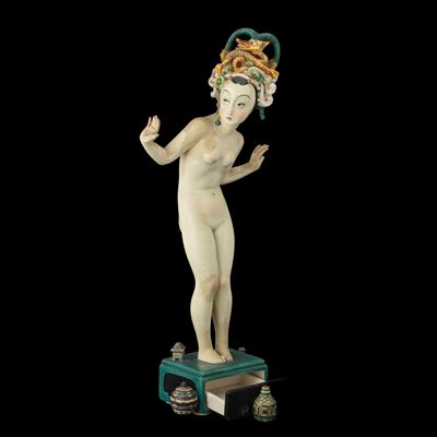 Torino 1936 “Liu-Tu”, figura nudino orientale in terraglia policroma