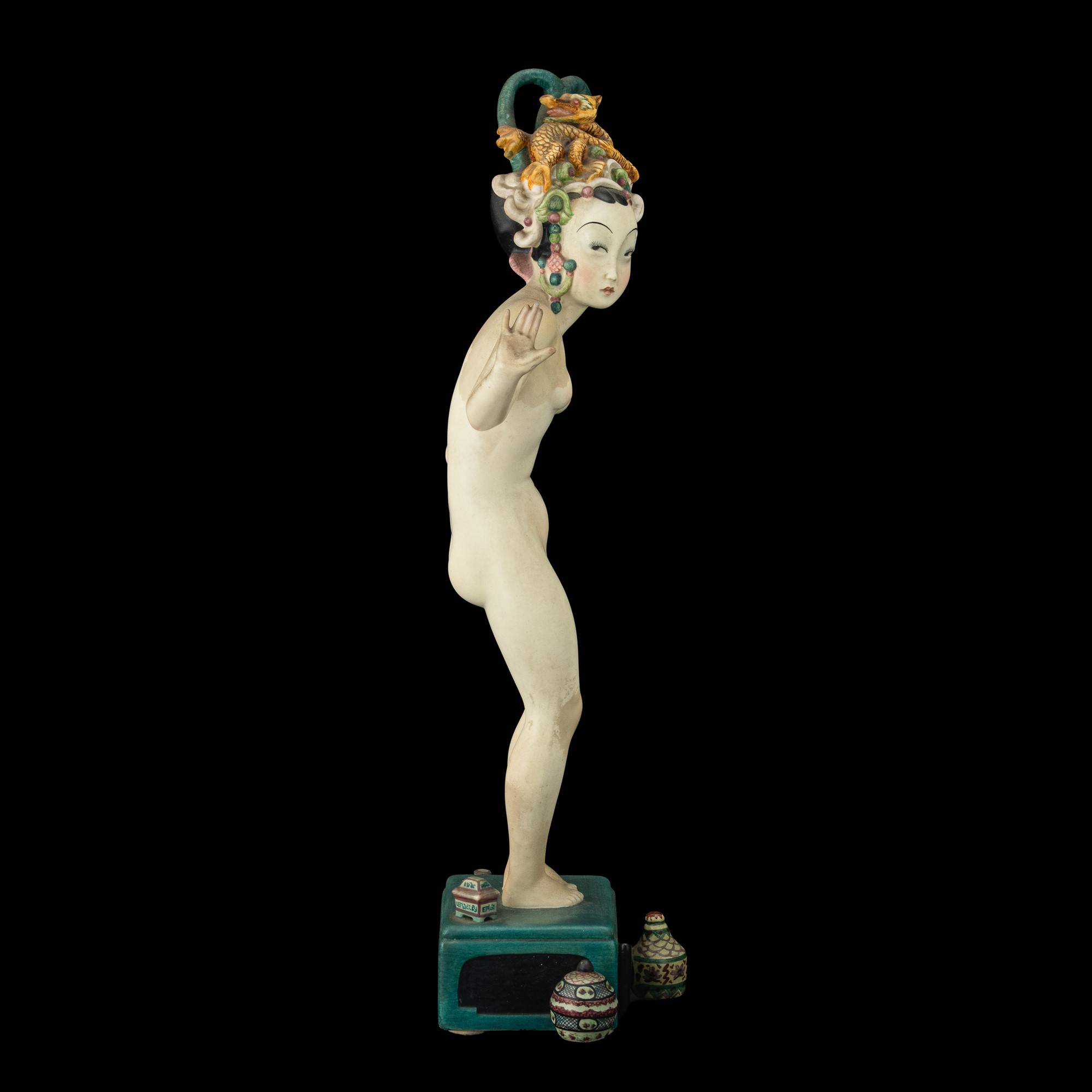 Sandro Vacchetti - Torino 1936 “Liu-Tu”, figura nudino orientale in terraglia policroma
