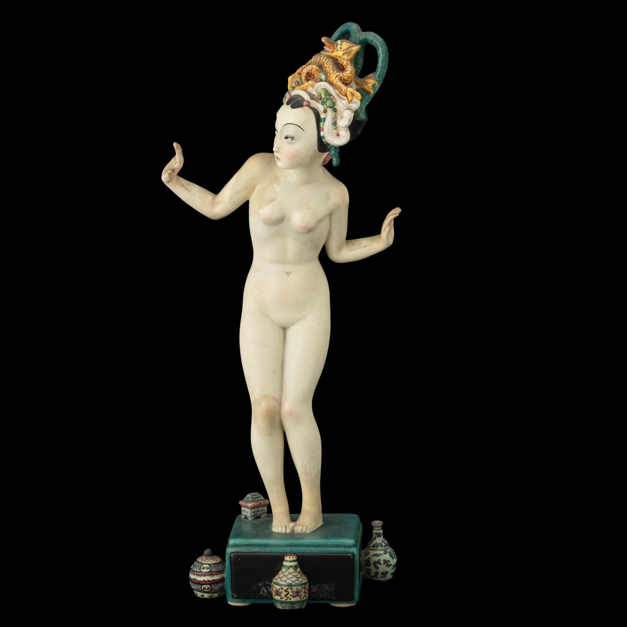 Sandro Vacchetti - Torino 1936 “Liu-Tu”, figura nudino orientale in terraglia policroma
