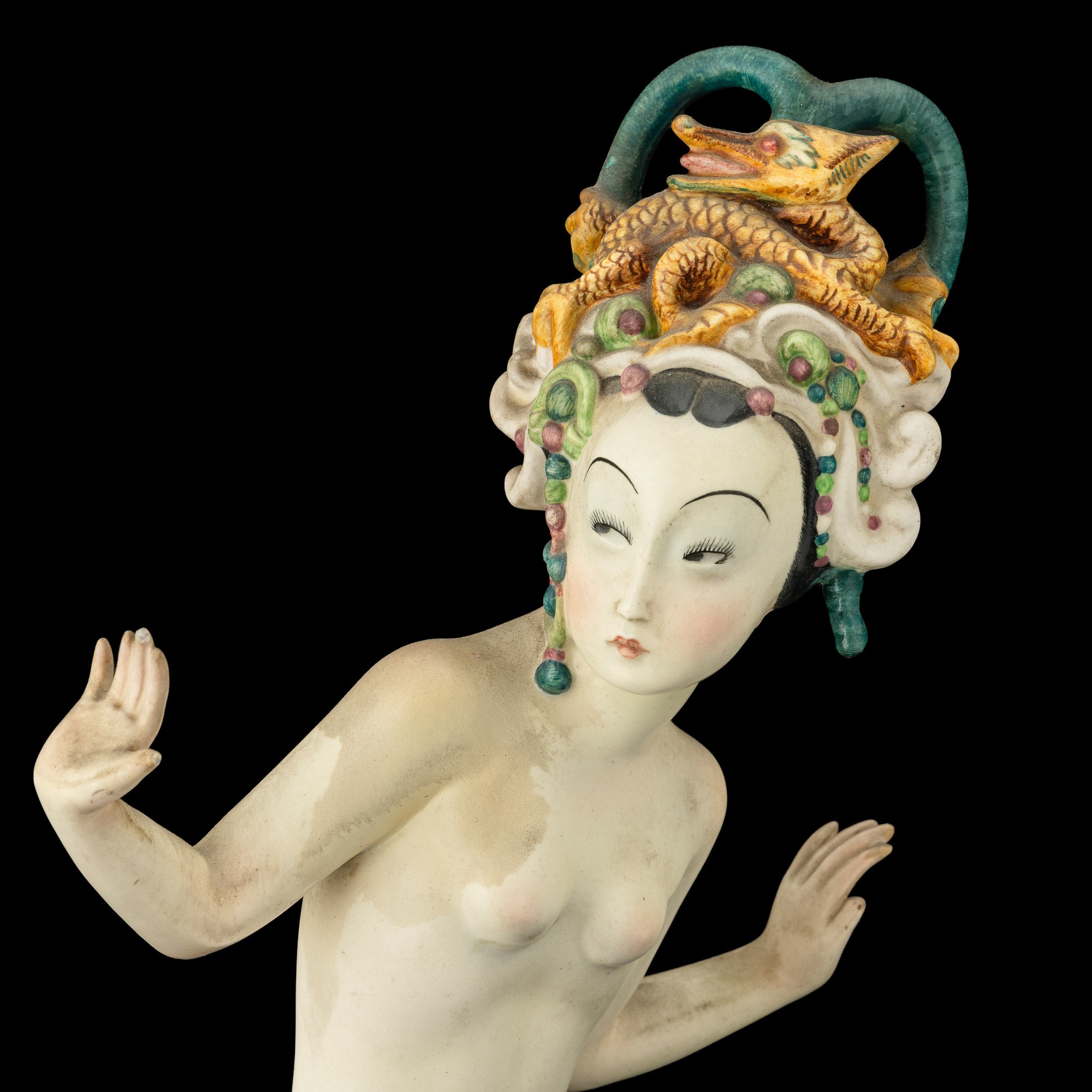 Sandro Vacchetti - Torino 1936 “Liu-Tu”, figura nudino orientale in terraglia policroma