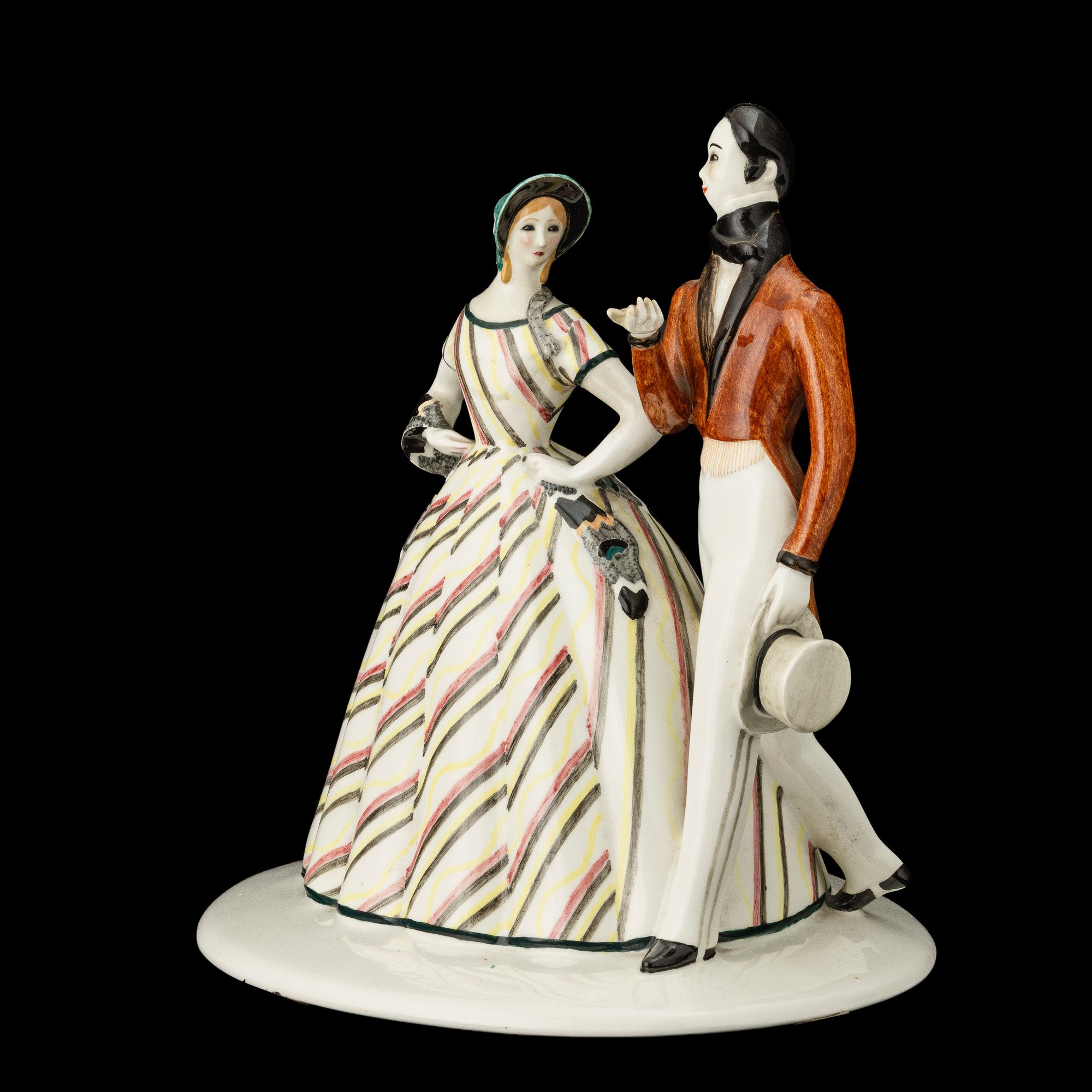 Massimo Quaglino - Dama e cavaliere 1848 – Passeggiata sentimentale, scultura in terraglia policr...