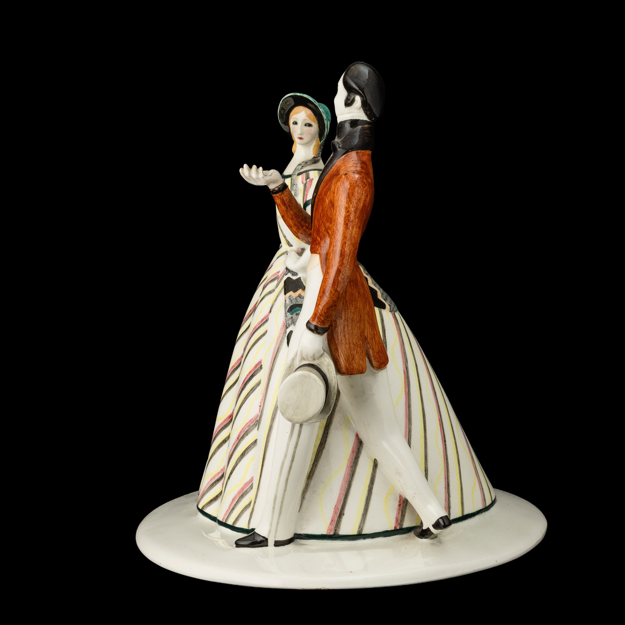 Massimo Quaglino - Dama e cavaliere 1848 – Passeggiata sentimentale, scultura in terraglia policr...
