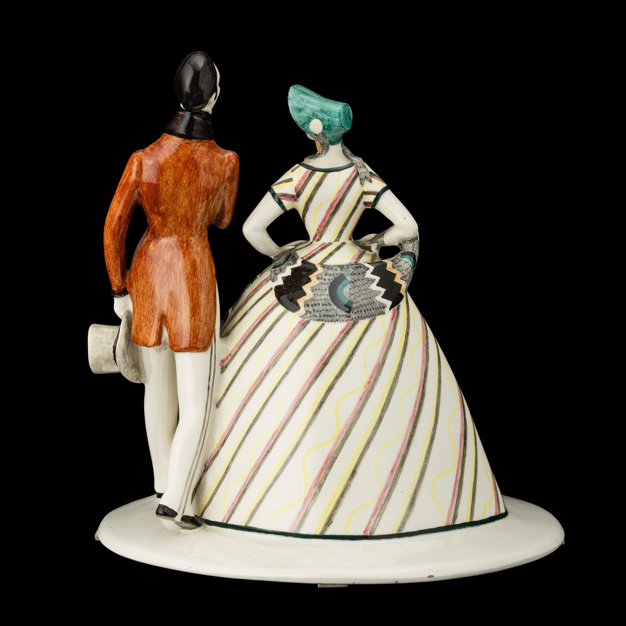Massimo Quaglino - Dama e cavaliere 1848 – Passeggiata sentimentale, scultura in terraglia policr...